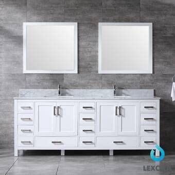 Lexora geneva 80 glossy white double vanity, white carrara marble top, white square sinks and no mirror. Pichardo Transitional 84" Double Bathroom Vanity Set in ...
