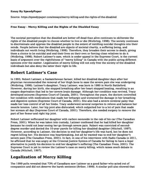 📌 Free Essay Mercy Killing And The Rights Of The Disabled