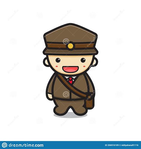 Cute Postman Mascot Character With Happy Face Vector Cartoon Icon