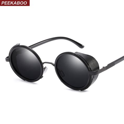 Peekaboo Side Shield Sunglasses Men Round Polarized Metal Frame 2019