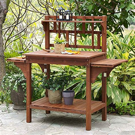 Garden Potting Bench With Storage Shelf Wood Outdoor Large Work Table
