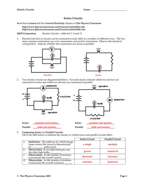 Circuit Diagram Worksheet Grade 6