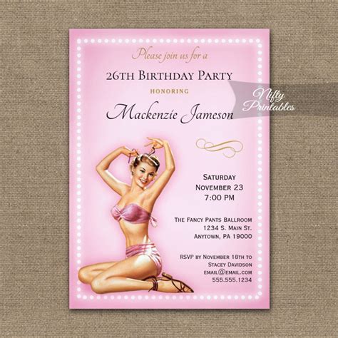 Birthday Invitations Pink Sexy Pin Up Retro Nifty Printables