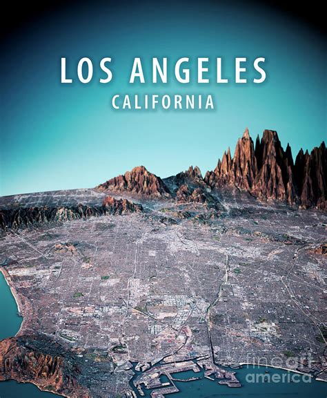 Los Angeles 3d Render Satellite View Topographic Map Vertical Digital