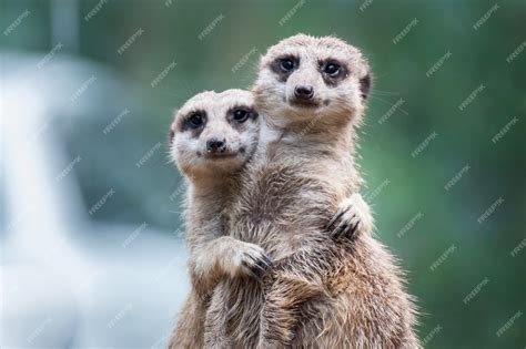 Premium Photo Meerkat Friends Hugging Each Other And Showing Love
