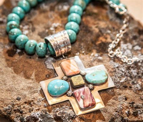 Sterling Silver Sleeping Beauty Turquoise Spiny Oyster Cross Necklace