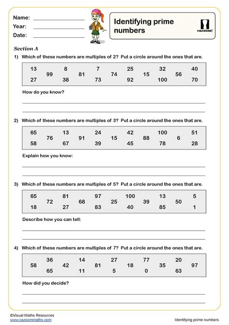 Identifying Prime Numbers Worksheet | Key Stage 2 PDF Number Worksheets