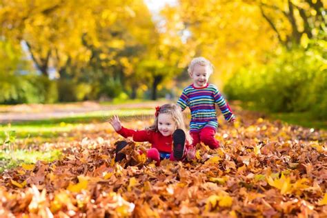 Kids Playing In Autumn Park Stock Image Image Of Orange Maple 74823349