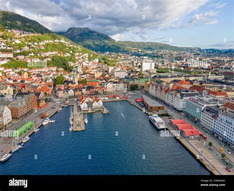 Bergen Norway Aerial View Of The Bryggen Waterfront Stock Photo Alamy