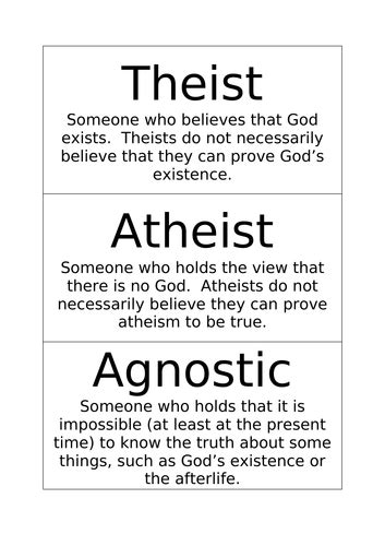 Atheist Theist Agnostic Activity Teaching Resources