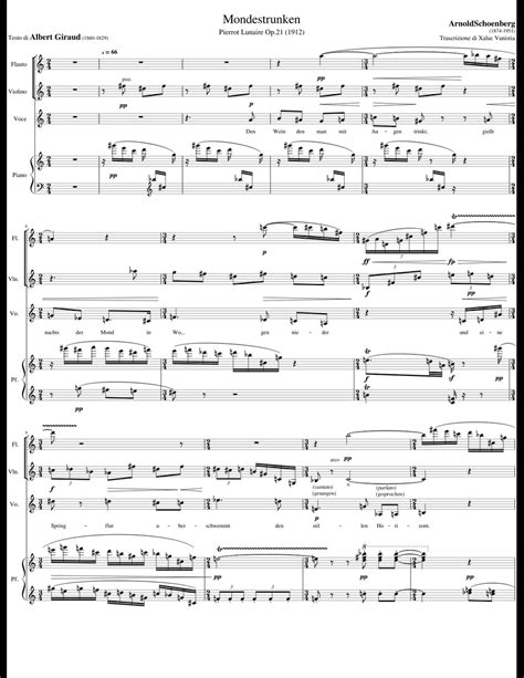 A Schoenberg Mondestrunken Pierrot Lunaire Op21 Sheet Music For
