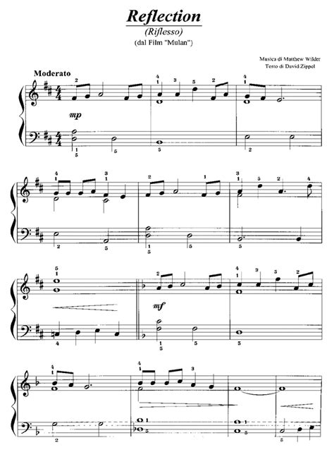 Mulan Reflection Easy Piano Sheet Music Walt Disney
