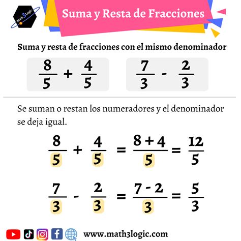 Suma Y Resta De Fracciones Igual Denominador Math3logic