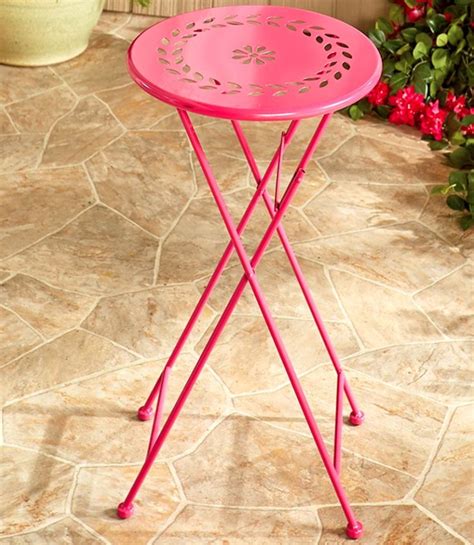 Small Round Portable Side Table Metal Folding Patio Porch Deck Poolside