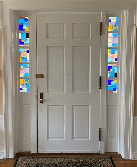 S 34 Contemporary Entry Stained Glass Sidelight Panel Set Terraza