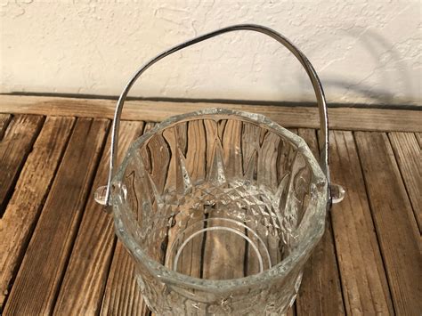 Vintage Glass Ice Bucket With Silver Handle Etsy