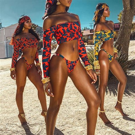 Off Shoulder Swimsuits African Swimwear Women Floral Print Bikini 2018