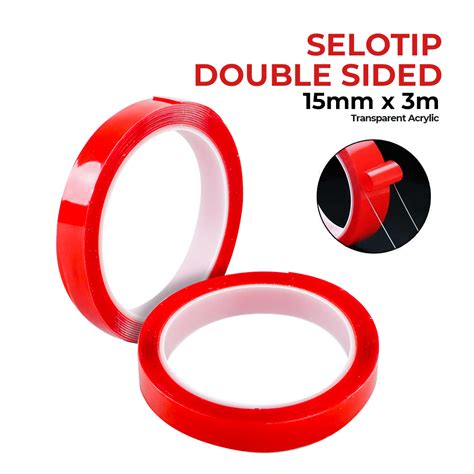 Xy Selotip Double Tape Transparent Acrylic 3m 15 Mm Hl878 Red