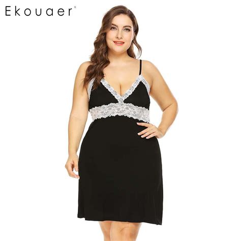 Buy Ekouaer Sexy Oversize Nightgown Women Soft Cotton Sleepwear Dress Lace
