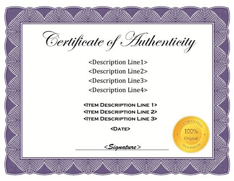 Certificate Of Authenticity Template Violet Download Fillable Pdf