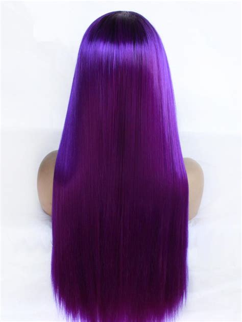 mysterious gradient mixed purple long straight lace front wig synthetic wigs babalahair