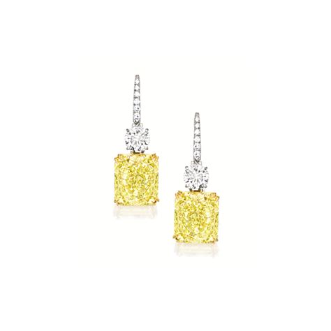 1721 Pair Of Fancy Intense Yellow Diamond And Diamond Pendent Earrings