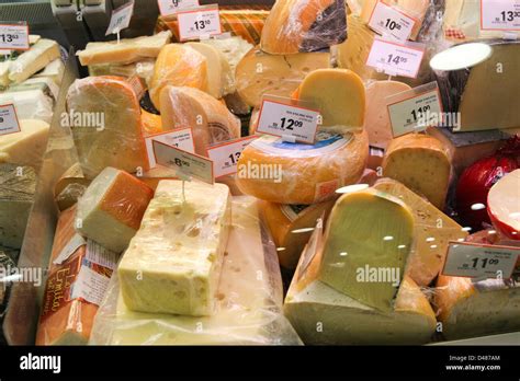 Interior Of A Supermarket Cheese Display Photographed In Israel Stock