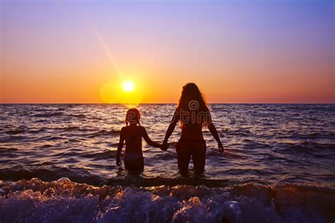 Mother And Daughter At Sunset Stock Image Image Of Daughter Dawn