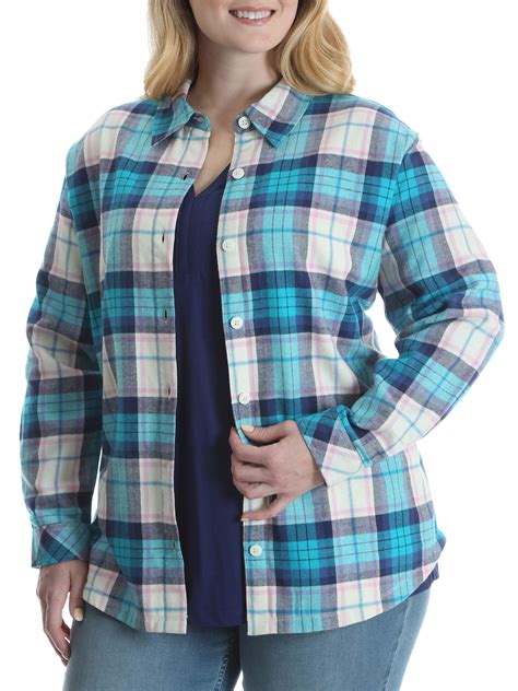Womens Plus Fleece Lined Flannel Shirt