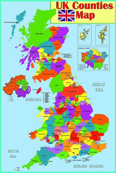 Laminated Educational Wall Poster Uk Counties Map Gb Great Britain
