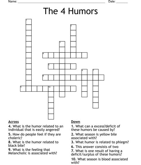 The 4 Humors Crossword Wordmint