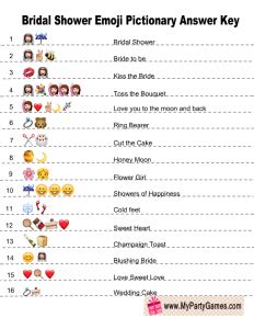 We love printable bridal shower games that are fully editable! Free Printable Bridal Shower Emoji Pictionary Game