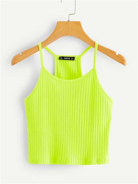 Neon Lime Rib Knit Halter Top Romwe Neon Top Cami Crop Top Cropped