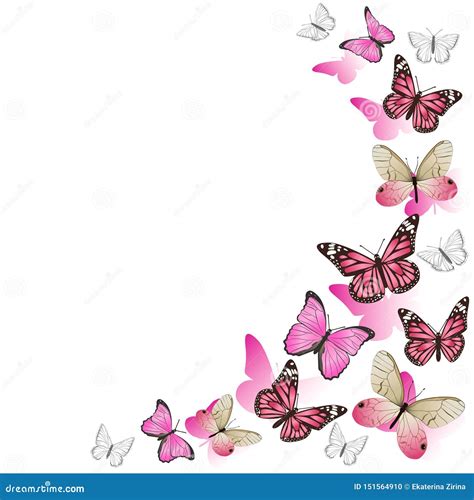 Frame Of Pink Butterflies In Flight Isolated On White Background