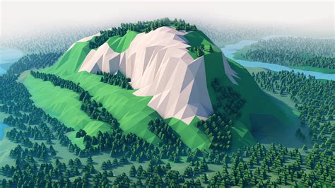 White And Green Minecraft Mountain Low Poly 3d Cinema 4d Digital