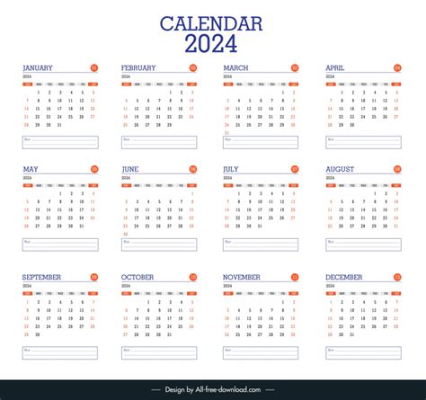 2024 Calendar Template Vectors Newest