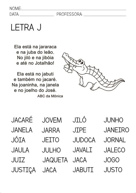 Ficha De Leitura Letra J Jacaré 04a