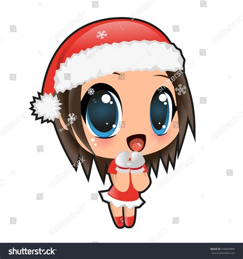 Cute Anime Girl Santa Hat Stock Illustration 166683899