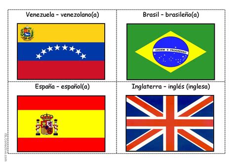 Nacionalidades Banderas Figuras Español Ele Hojas De Trabajo Pdf