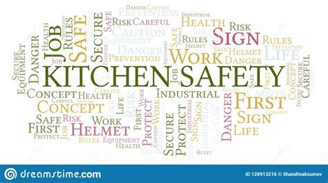 How to organise your hotel kitchen to get utmost safety working xonditions. Kitchen Safety word cloud. stock illustration. Illustration of industrial - 128913216