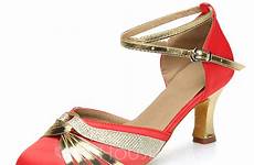 pumps ankle strap satin dance shoes ballroom leatherette heels women jjshouse