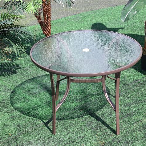 Garden Ripple Glass Round Table With Umbrella Hole Brown Lg0535
