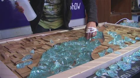 Man Creates Art Piece From Wooden Blocks And Chunks Of Glass