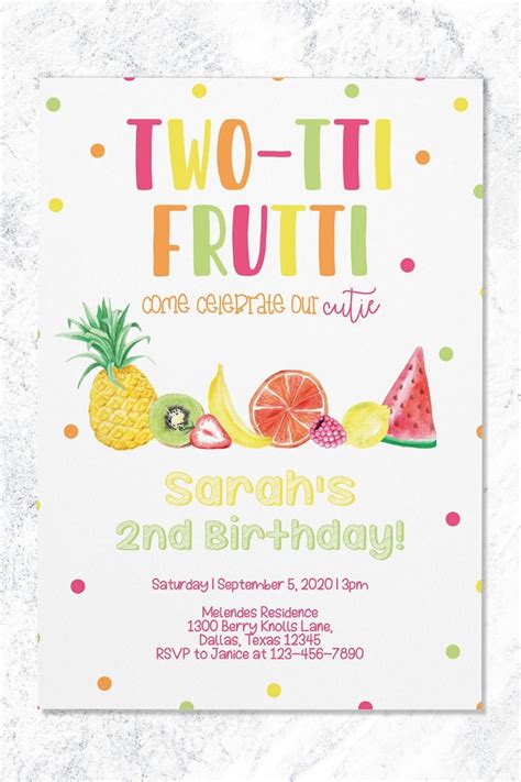 Tutti Frutti Birthday Invitation Etsy Unisex Birthday Party Themes