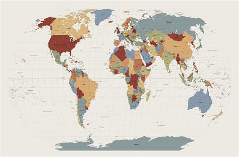 World Map Muted Colors Digital Art By Michael Tompsett Pixels