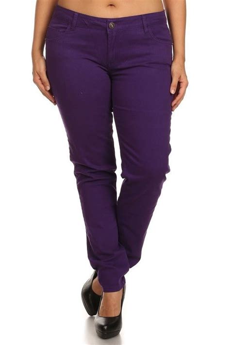 jack david women s plus size stretchy twill jeans mid rise premium skinny pants purple