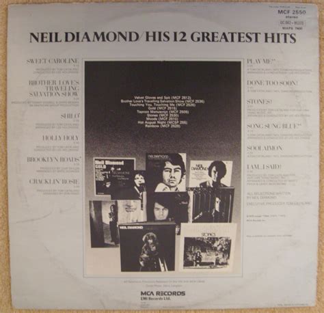 Neil Diamond His 12 Greatest Hits Back