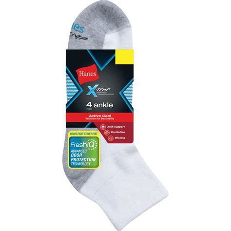 Hanes Mens X Temp Active Cool Big And Tall Ankle Socks 4 Pack