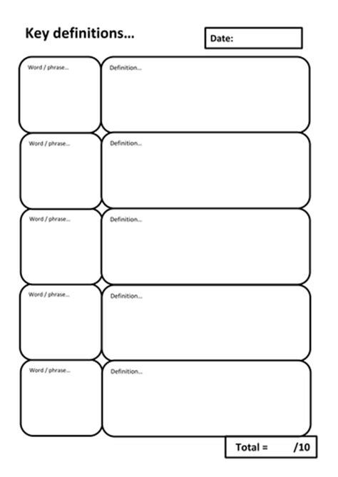 Glossary Definition Template By Wilko70 Teaching