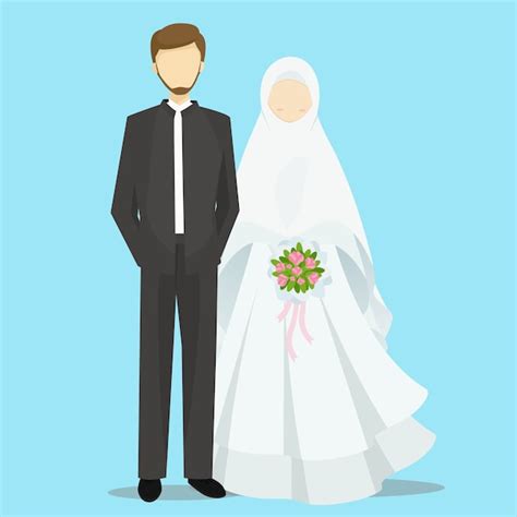 Muslim Bride And Groom Cartoon Characters Illustration Premium Vector